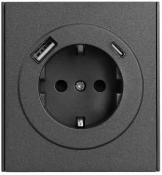 Розетка 16А с USB A+C быстрой зарядки 5В/3А Kranz Strong с рамкой (графит) KR-78-0704-6
