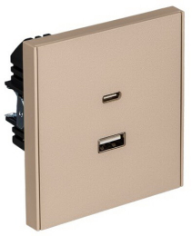 Розетка USB-A+Type-C Kranz Strong 3А с функцией быстрой зарядки с рамкой (шелк) KR-78-0734-8