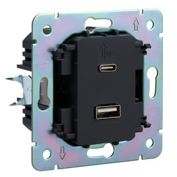 Розетка USB-A+Type-C Kranz Strong 3А с функцией быстрой зарядки с рамкой (шелк) KR-78-0734-8