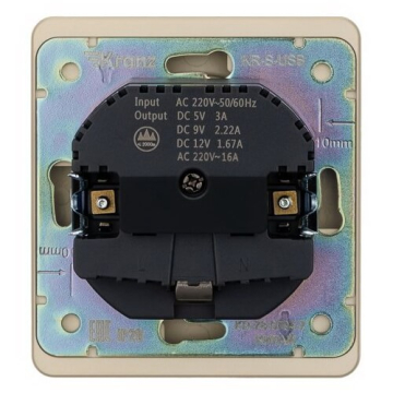 Розетка 16А с USB A+C быстрой зарядки 5В/3А Kranz Round с рамкой (шелк) KR-78-0704-7