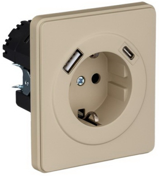 Розетка 16А с USB A+C быстрой зарядки 5В/3А Kranz Round с рамкой (шелк) KR-78-0704-7