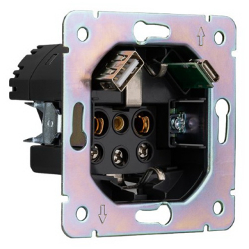 Розетка 16А с USB A+C быстрой зарядки 5В/3А Kranz Round с рамкой (шелк) KR-78-0704-7