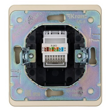 Розетка компьютерная Kranz Round RJ45 кат6 с рамкой (шелк) KR-78-0724-7