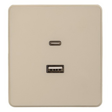 Розетка USB-A+Type-C KRANZ Round 3А с функцией быстрой зарядки с рамкой (шелк) KR-78-0734-7