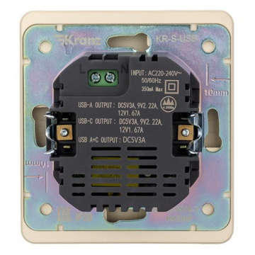Розетка USB-A+Type-C KRANZ Round 3А с функцией быстрой зарядки с рамкой (шелк) KR-78-0734-7