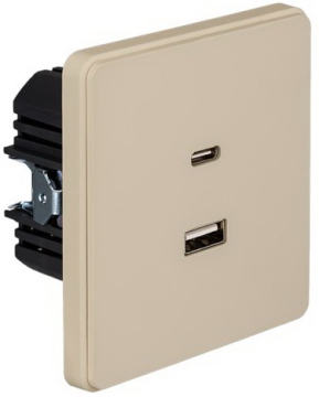 Розетка USB-A+Type-C KRANZ Round 3А с функцией быстрой зарядки с рамкой (шелк) KR-78-0734-7