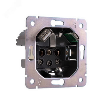 Розетка 16А с USB A+C быстрой зарядки 5В/3А Kranz Round с рамкой (оникс) KR-78-0704-3