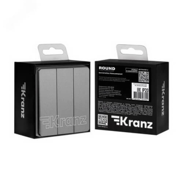 Выключатель трехклавишный Kranz Round с рамкой (титан) KR-78-0707-2