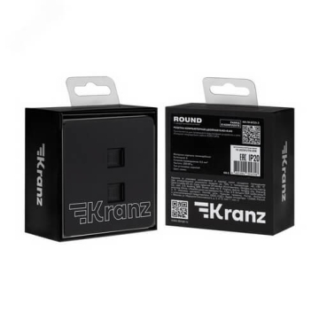 Розетка компьютерная двойная Kranz Round RJ45 с рамкой (оникс) KR-78-0725-3
