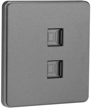 Розетка компьютерная двойная Kranz Round RJ45 с рамкой (титан) KR-78-0725-2