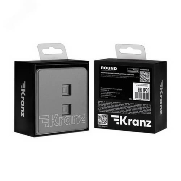 Розетка компьютерная двойная Kranz Round RJ45 с рамкой (титан) KR-78-0725-2