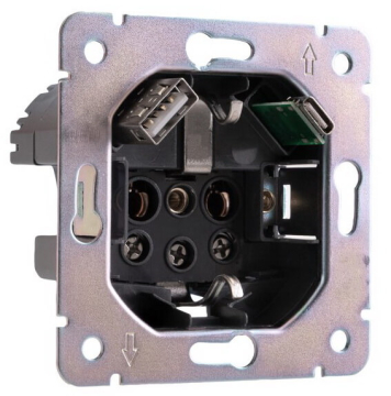 Розетка 16А с USB A+C быстрой зарядки 5В/3А Kranz Round с рамкой (перламутр) KR-78-0704-1