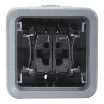 Выключатель-переключатель двухклавишный  Plexo 10A, IP55 (цвет серый) 069715