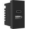 USB розетка Donel заряд 2.1A , Type A + C, 1 мод 22,5х45 мм (черный матовый) DUSB2100ANCF