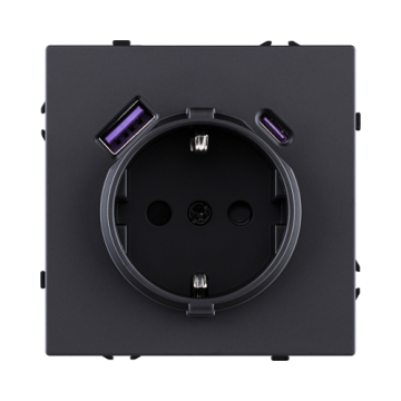 Розетка штепсельная SCHUKO 16A/250 В с USB A+C 20W, черный матовый Kollinger Eclipse EC-016BK EC-016BK